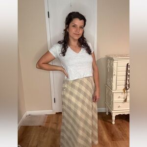 Vintage Ann‎ Taylor Checkered Cream Maxi Skirt